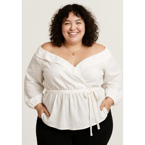 Lane Bryant Beauticurve 26 White Off Shoulder Mock Wrap Shirt